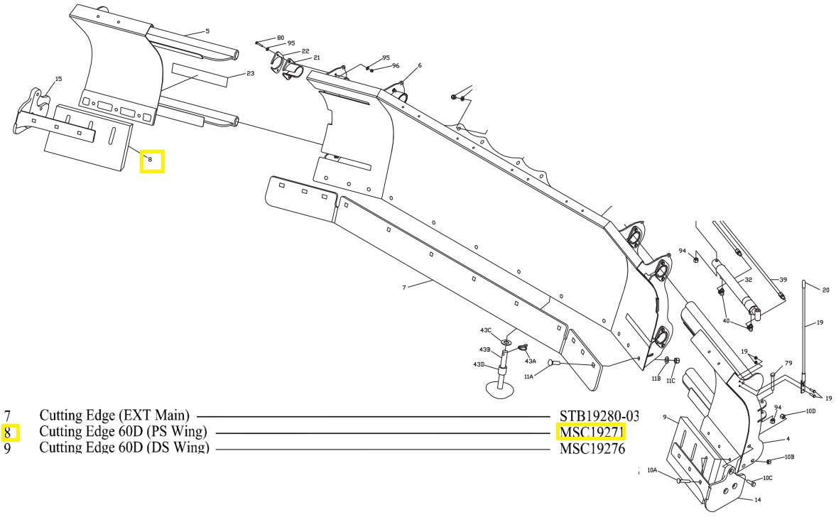 REPLACES BOSS MSC19271 DS MSC19275 PS Wing Urethane Cutting Edge Drivers Side EXT Plows